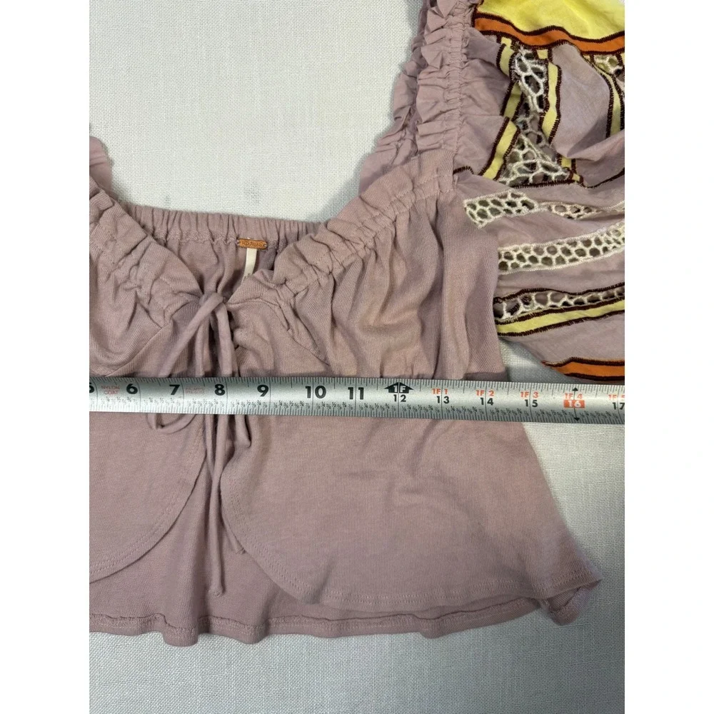 Free People Intimately Mauve Crop Top Eyelet Balloon Sleeve Size S